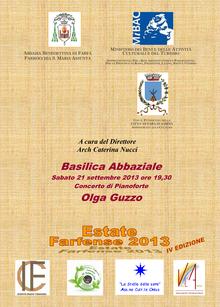 Concerto di pianoforte in Abbazia sabato 21 settembre 2013